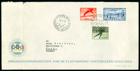 Stamp of Olympics » 1952 Oslo Norway 1952 Oslo Winter Olympics set on official cover from Hotel Viking