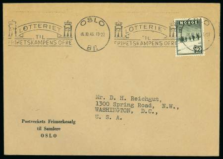 Stamp of Thematics » Sport and Games » Skiing Norway 1943-46 three covers with 40o Skiers