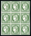 Stamp of Greece » Large Hermes Heads » 1861 Barre proofs 1858 French Essay: Block of 9 of the green "Cérès 1858" plate proof.