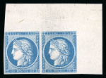Stamp of Greece » Large Hermes Heads » 1861 Barre proofs Corner pair of the blue "Cérès 1858" on thin paper. Very rare.