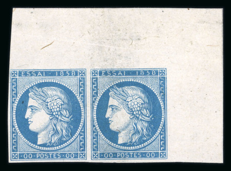 Stamp of Greece » Large Hermes Heads » 1861 Barre proofs Corner pair of the blue "Cérès 1858" on thin paper. Very rare.