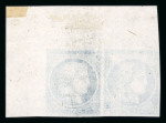 Stamp of Greece » Large Hermes Heads » 1861 Barre proofs Corner pair of the blue "Cérès 1858" on thin paper. Very rare.
