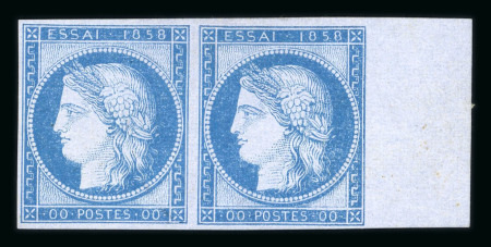 Stamp of Greece » Large Hermes Heads » 1861 Barre proofs Marginal pair of the blue on blueish paper of the "Cérès 1858" with Control Numbers "10" on the back.