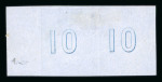 Stamp of Greece » Large Hermes Heads » 1861 Barre proofs Marginal pair of the blue on blueish paper of the "Cérès 1858" with Control Numbers "10" on the back.