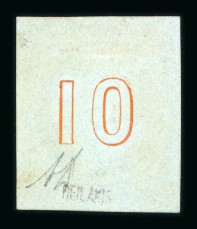 Stamp of Greece » Large Hermes Heads » 1861 Barre proofs 10 lepta plate-proof with CN error of the "1" inverted (Position 86) - Barre proofs  (Constantinidès n° 4 ES. II).