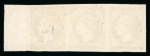 Stamp of Greece » Large Hermes Heads » 1861 Barre proofs Marginal strip of three of the 40 lepta plate-proof (Constantinides n° 6 ES. I).