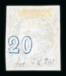 Stamp of Greece » Large Hermes Heads » 1861-62 First Athens Coarse Printing 20 lepta First Athens printings (1861/1862) - Franked "2" of Pireas (Type I) - Very deep blue - Large margins.Control Numbers error of the displaced CN's (Condouros n° 12.4). Very rare CN error.
