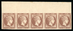 Stamp of Greece » Large Hermes Heads » 1862-67 2nd Athens print Marginal strip of five of the 1 lepton Consecutive Athens printings (1862-1867) - Mint - Milky brown.