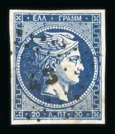 Stamp of Greece » Large Hermes Heads » 1862-67 2nd Athens print 20 lepta Consecutive Athens printings (1862-1867) - Franked "43" of Lamia.Deep dark blue (the "Liar"). Good margins.