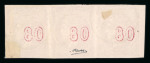 Stamp of Greece » Large Hermes Heads » 1862-67 2nd Athens print Marginal strip of three of the 80 lepta Consecutive Athens printings (1862-1867) - Franked "67" of Syros (Type II).Short to good margins.