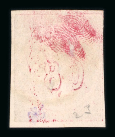 Stamp of Greece » Large Hermes Heads » 1862-67 2nd Athens print 80 lepta Consecutive Athens printings (1862-1867) - Franked (Type II) - Good margins.Traces of fingers of the printer on the recto. Very uncommon error, probably unique.