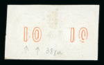 Stamp of Greece » Large Hermes Heads » 1868-69 Cleaned plates 1868-1869 Cleaned Plates 10 lepta pair used with dotted cancel "18" of Tripolis (Type I) showing control numbers error: both digits inverted