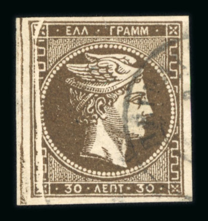 Stamp of Greece » Large Hermes Heads » 1876 New Values - Athens print 30 lepta New values, Athens printings (1876-1877) - Franked with vertical "Pli Acordéon" on the left - Large margins.