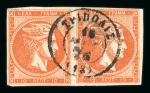 Stamp of Greece » Large Hermes Heads » 1871-76 Meshed paper issue Pair of the 10 lepta Meshed papers (1871-1876) - Franked Tripolis (Type II) - Good margins.One stamp with Control Numbers error of the large space (Coundouros n° 52.11).