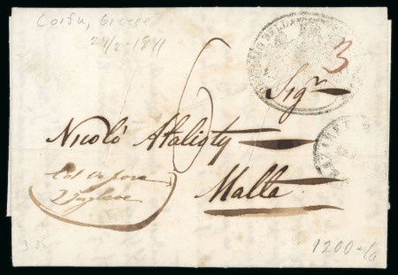 Stamp of Greece » Early Prephilatelic Period Pre-philatelic letter from Corfou (Feb. 24th, 1841) to Malta.