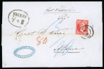 Stamp of Greece » Large Hermes Heads » Covers, frankings and destinations Unpaid letter from Trieste (Jul. 15th/27th, 1867) to Athens (Jul. 20th/Aug. 2nd, 1867).Taxed at the arrival at 80 lepta.