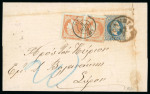 Stamp of Greece » Large Hermes Heads » Covers, frankings and destinations Letter from Heralion (Candia) (July 7th/19th, 1869) to Syros (July 8th/20th, 1869) franked with blue François-Joseph 10 soldi.