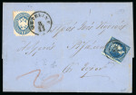 Stamp of Greece » Large Hermes Heads » Covers, frankings and destinations Letter from Meteline (Oct. 27th/Nov.8th, 1866) to Syros (Oct. 30th/Nov. 12th, 1866), via Smyrna (Oct. 28th/Nov.9th, 1866), franked with blue double-eagle 10 soldi.