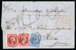 Stamp of Greece » Large Hermes Heads » Covers, frankings and destinations Unpaid letter from London (July 3rd/15th, 1867) to Patras (July 12th/24th, 1867), via Brindisi & Corfou (July 8th/20th, 1867), "voie du Mont Cenis". Taxed at the arrival at 180 lepta.