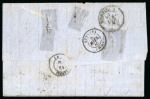 Stamp of Greece » Large Hermes Heads » Covers, frankings and destinations Unpaid letter from London (July 3rd/15th, 1867) to Patras (July 12th/24th, 1867), via Brindisi & Corfou (July 8th/20th, 1867), "voie du Mont Cenis". Taxed at the arrival at 180 lepta.