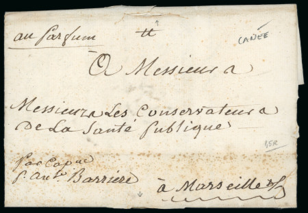 Stamp of Greece » Early Prephilatelic Period Pre-philatelic disinfected letter from the French Consul at La Canée (Chania) (Jan. 5th, 1815) to the curators of the Public Health in Marseille. With very large red wax seal "Royaume de Candie" at the back.