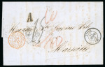 Stamp of Greece » Large Hermes Heads » Covers, frankings and destinations Stampless letter from Canea (Chania) (Mar. 6th/18th, 1867) to Marseille (Mar. 30th/Apr. 11th, 1867), via Syros (Mar. 11th/23rd, 1867), Corfu (Mar. 22nd/Apr. 3rd, 1867), Trieste (Mar. 24th/Apr. 5th, 1867) with red ambul