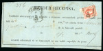 Stamp of Romania » United Principalities 1864-1865 Prince Cuza 1865 Jassy large drapery postmark on Prince Cuza 20 parale red on confirmation of receipt