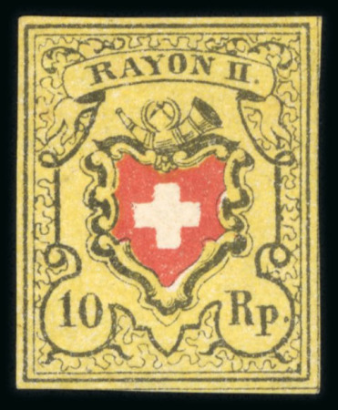Stamp of Switzerland / Schweiz » Rayonmarken » Rayon II, gelb, ohne Kreuzeinfassung (STEIN D) 1850, Rayon II, Type 29, Stein D-RU, mit Abart « marmorierter Gelbdruck » postfrisch