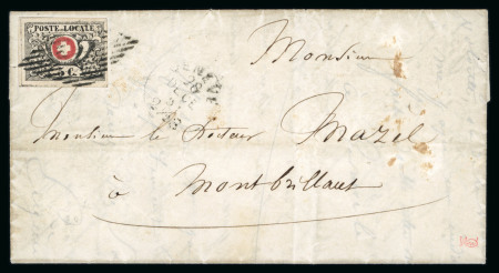 Stamp of Switzerland / Schweiz » "Waadt", "Neuenburg", "Winterthur" 1851, Waadt 5, auf Ortsbrief von Genf in der markenlosen Zeit