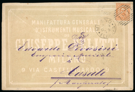 Stamp of Italy » Regno d'Italia 1878 underprint advertising envelope used 20c from Milan to Casali
