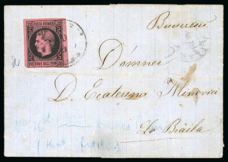 Stamp of Romania » 1866-67 Prince Carol I - Coloured Papers 1866 Prince Carol 20 parale on thick (rose) and thin paper, on letters sent from Bucharest to Braila and Ploiesti.