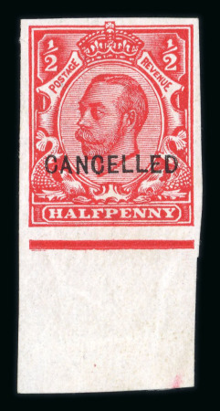 Stamp of Great Britain » King George V » 1911-12 Downey Head Issues 1911-12 Downey Head Die II, 1/2d scarlet and 1d green imperforate marginal colour trials from the foot of the sheet