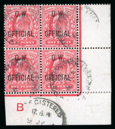 Stamp of Great Britain » Officials Office of Works: 1902 1d scarlet lower right control "B" block of four, used