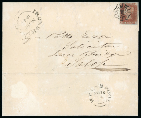 Stamp of Great Britain » Distinctive Maltese Cross Cancellations Welshpool: 1841 (Nov 10) wrapper with 1841 1d red tied by Welshpool distinctive "solid centre" Maltese Cross