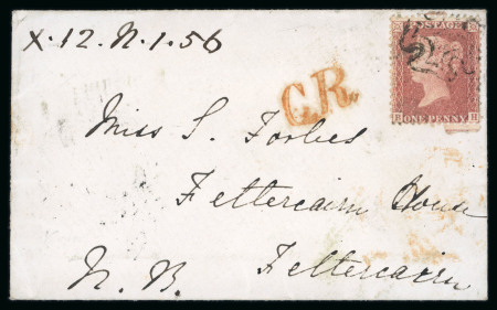 Stamp of Great Britain » 1854-70 Perforated Line Engraved 1856 (Nov 1) small envelope from Beaford (Devon) to Scotland with 1855-57 1d red-brown tied by late use of the Maltese Cross