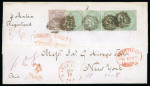 Stamp of Great Britain » 1854-1900 Postal History of the Perforated Line Engraved and Surface Printed Issues 1860 (Oct 5) wrapper sent registered from London to the USA with 1857 1s strip of four and a 6d with Lombard Street registered hs
