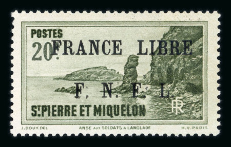 Stamp of Colonies françaises » St. Pierre et Miquelon 1941, France Libre  20f. vert-olive Y&T n° 273 neuf