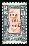Stamp of Colonies françaises » St. Pierre et Miquelon 1942, France Libre  20cts. noir et rouge-orange Y&T