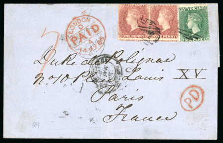 Stamp of St. Vincent Saint Vincent 1865 Polignac cover