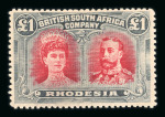 Stamp of Rhodesia 1910, £1 carmine and-bluish slate, a lovely stamp with good colour