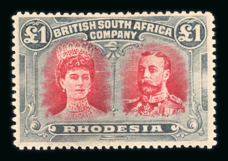 Stamp of Rhodesia 1910, £1 carmine and-bluish slate, a lovely stamp with good colour