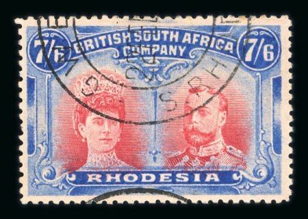 Stamp of Rhodesia 1910-1913, 7/6d carmine and-bright chalky blue, pos.