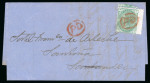 Stamp of Great Britain » 1854-1900 Postal History of the Perforated Line Engraved and Surface Printed Issues 1874 (Feb 10) Entire from London to Spain with 1873-80 1s green pl.8 wing marginal cancelled by red "PD" in oval only