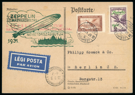 Stamp of Hungary 1931, illustrated Zeppelin card Budapest to Berlin