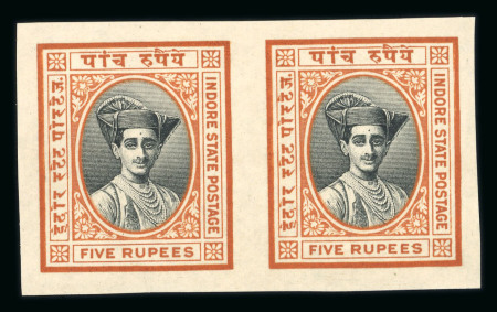Stamp of Indian States » Indore 1927-37 set of imperforate plate proofs for each value with the 1934 colours