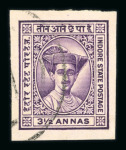 Stamp of Indian States » Indore 1934 group of imperforates, incl. SG 21a used block of 3, SG 24a single and SG 26a single all used