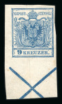 Stamp of Austria » 1850 Issue Austria Österreich 1850 9Kr HP mit Grossteil von Andreaskreuz