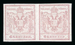 Stamp of Austria » 1850 Issue Austria Österreich 6Kr trübrosa Probedruck in waagr. Paar