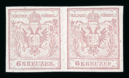 Stamp of Austria » 1850 Issue Austria Österreich 6Kr trübrosa Probedruck in waagr. Paar