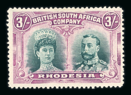 Stamp of Rhodesia 1910-1913, 3/- bright-green and magenta, perforated 14